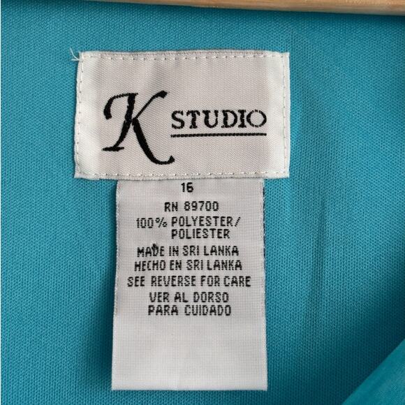 K Studio Sheer Layered Turquoise Blouse Size 16 - Picture 3 of 6